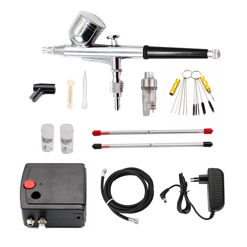 Airbrush Kit With Mini Compressor - Airbrush Pistol Semprot Aksi Ganda dengan