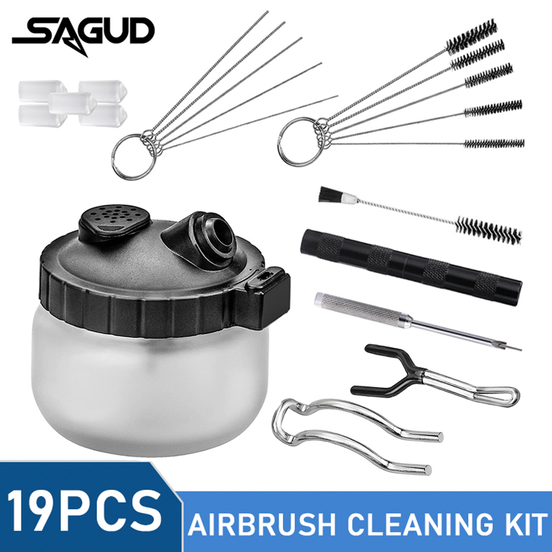 Airbrush Kit With Mini Compressor - SAGUD 19PCS Perlengkapan Pembersih Airbrush Set